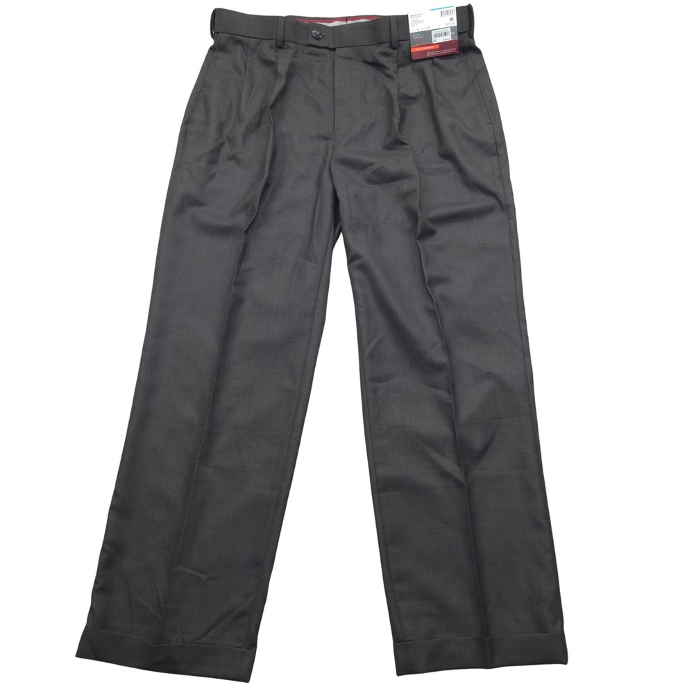 NWT Louis Raphael Rosso Dress‎ Pants Pleated Shadow Plaid Hidden Extension 36x29